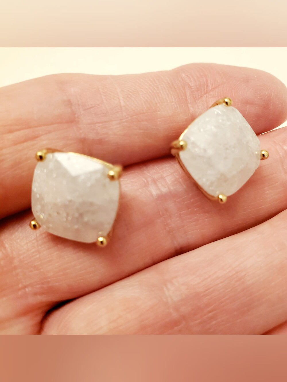 KATE SPADE White Stone Cushion Cut Stud Earrings - Semi Precious Stone